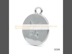 25mm Custom Engraved Metal Tag – Round Zinc Alloy Logo Tag in Chrome Finish